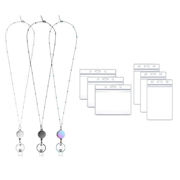 3-Pack Lanyard Set with 6 Waterproof ID Card Holders