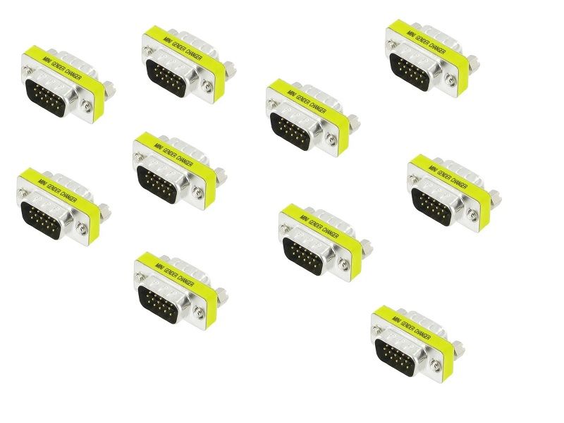 15 Pin HD SVGA VGA Male to Male Gender Changer Adapter (Pack of 10)
