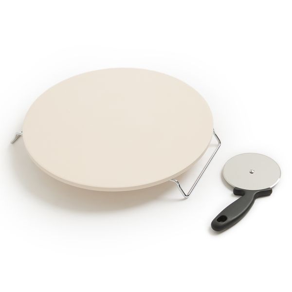 Fire up 33cm Pizza Stone with Rack and Cutter