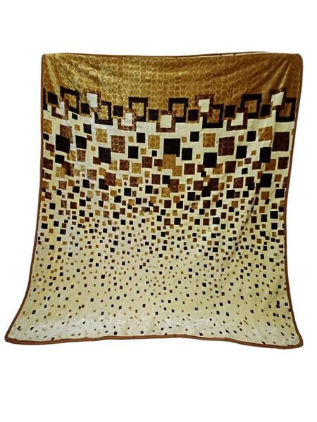 SMTE 1-Ply Blanket Pixel Square Pattern - 187cm x 226cm - Brown Tones