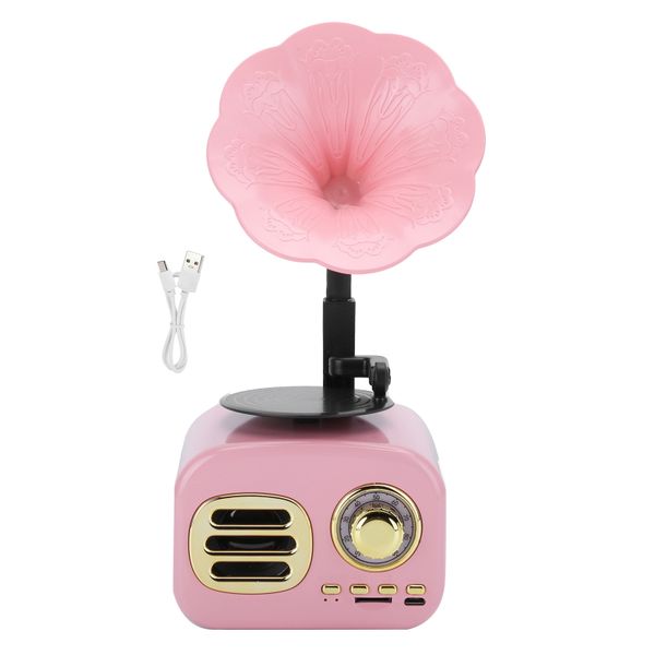 Phonograph Vintage Retro Bluetooth Speaker Loud Speaker Box Equipment Pink