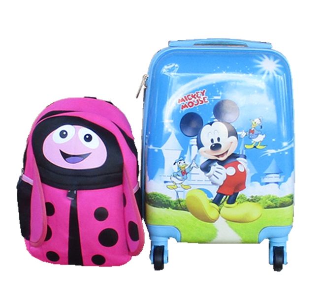 Disney Mickey Mouse Kids Suitcase &amp; Pink Ladybug Backpack Set -Travel Combo