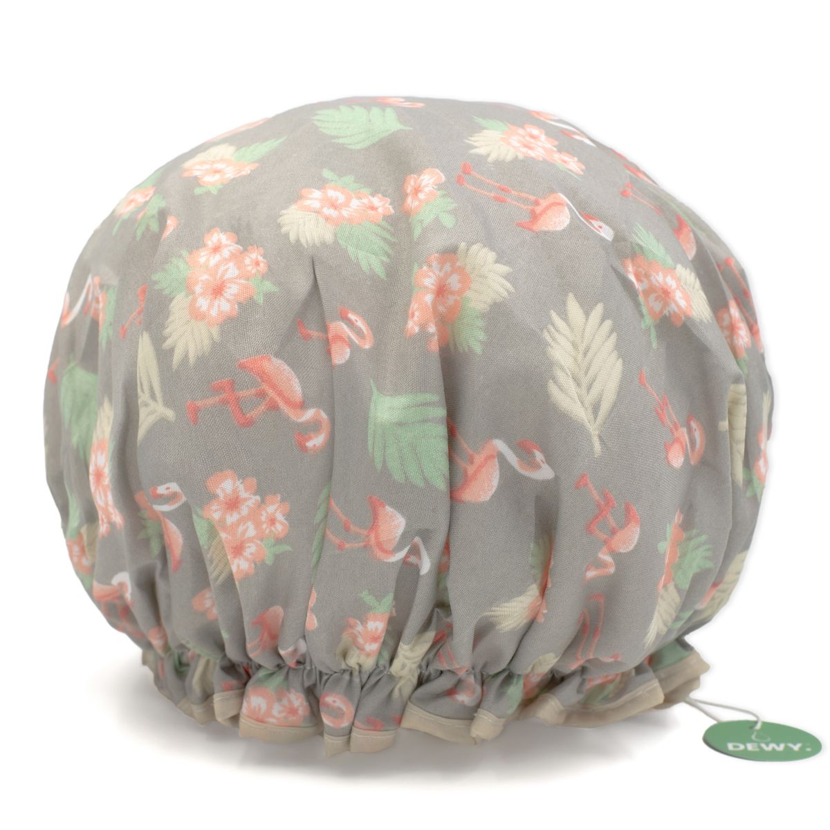 Dewy Shower Cap / Bath Hat Double Lined, Large (Grey Flamingo