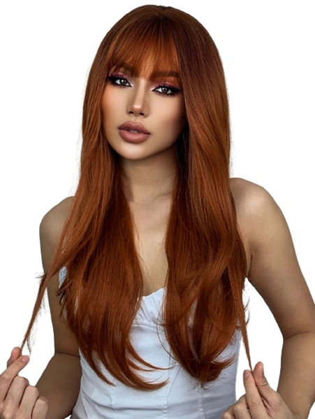 Red Lace Front Long Synthetic Wig With Fringe