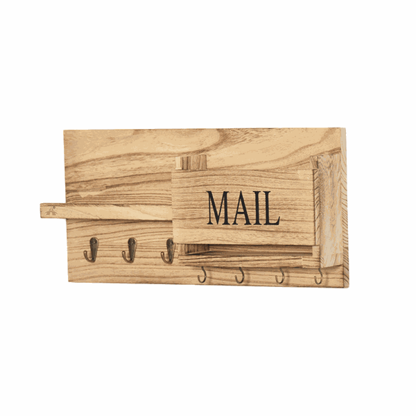 Alanes Wooden Mail Organizer for Wall Mount Key Holder Storage Rack