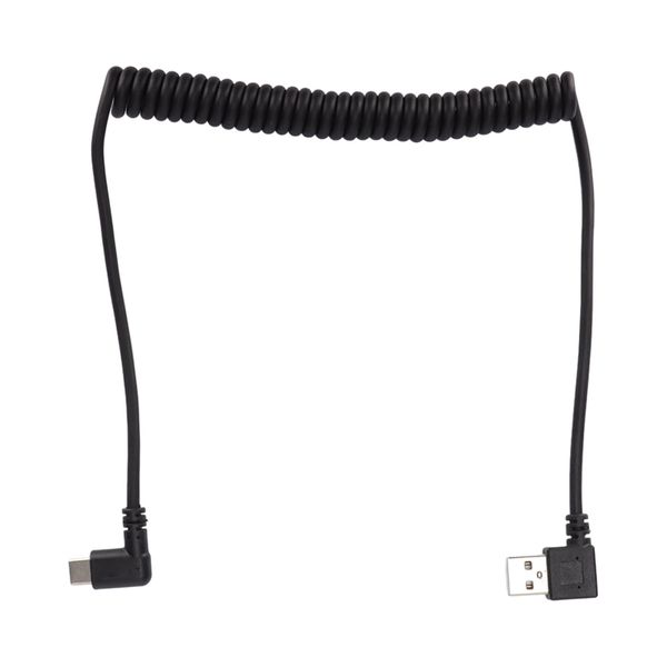 Coiled Cable Car Telescopic Spring Right Angle Type C Data Charging Cable