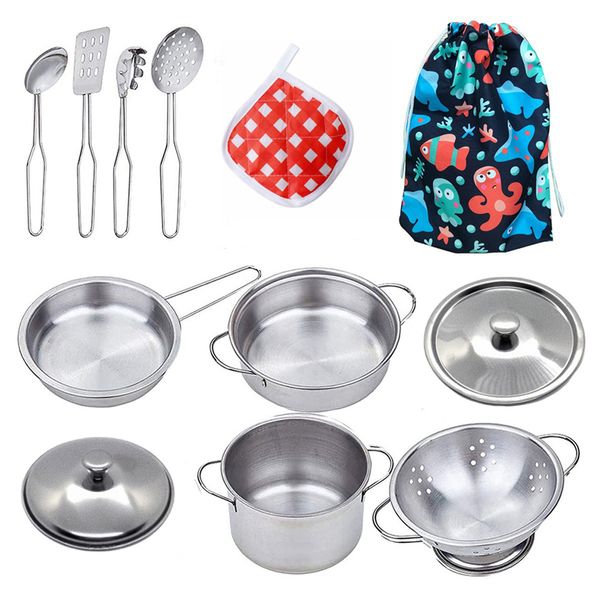 Pretend Kitchen Playset Cookware Toys for Kid Pots &amp; Pans Cooking Utensils