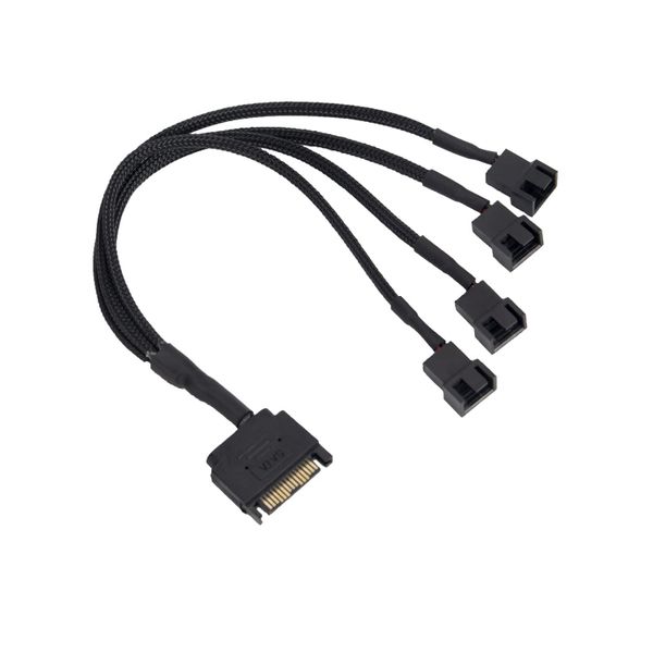 Cooling Fan Adapter Cable 15 Pin Sata To 4 X 3 Pin / 4 Pin Pmw 12V