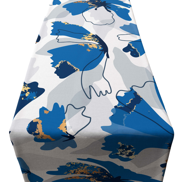Abstract Blue Flowers PVC Runner