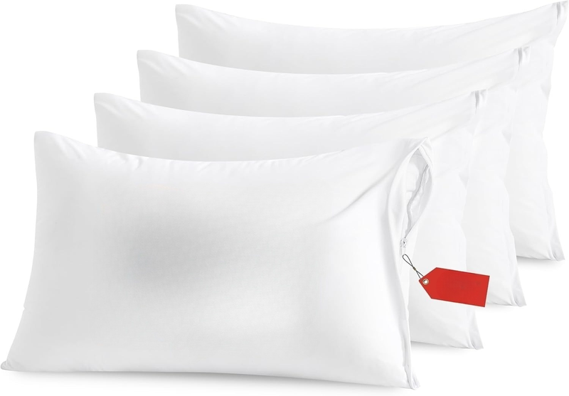 4 Pack Zippered Waterproof Standard Pillow Protectors Zip Pillow Protectors