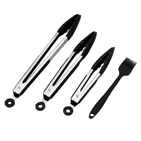 MyKitchen Stainless-Steel Food Tongs with Silicone Tips And Brush