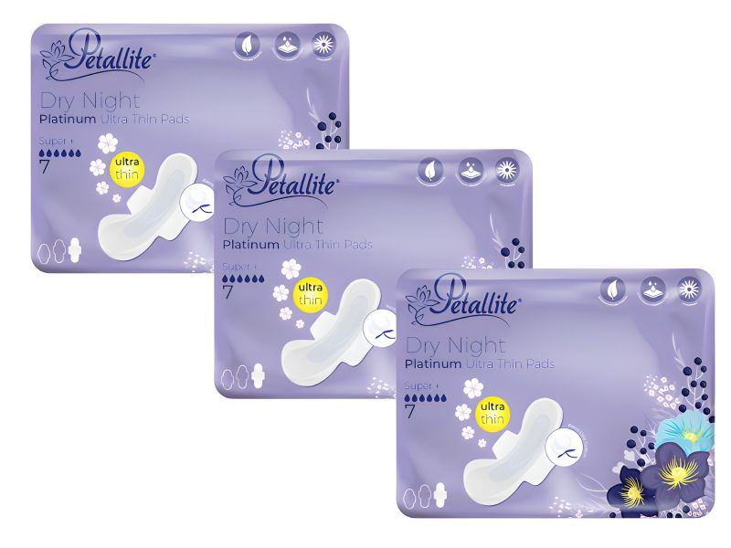 Petallite Dry Night Platinum Ultra-Thin Pads (3 Packets X 7 Pads)