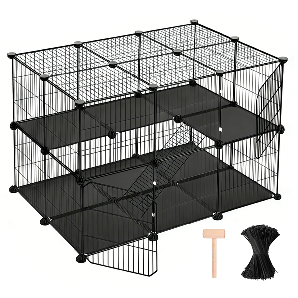 36 Panel Small Pet Playpen with Ramp &amp; 2 Doors Waterproof Base DIY Cage