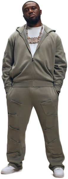 boohooMAN - Oversized Full-Zip Cargo Pocket Detail Hooded Tracksuit - Khaki