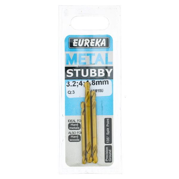 EUREKA DRILL BITS Stubby 3.2;4;4.8mm SET for Metal 4AM10U