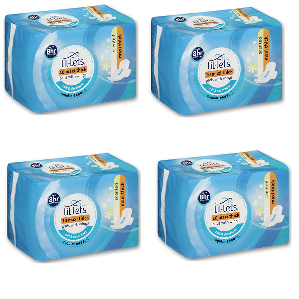 Lil-Lets Maxi Thick Pads With Wings Scented Regular (4 Packets x 10 Pads)