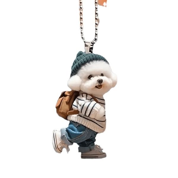 Cute Flat Acrylic Teddy Dog Hanging Ornament - Puppy Keyring Decor