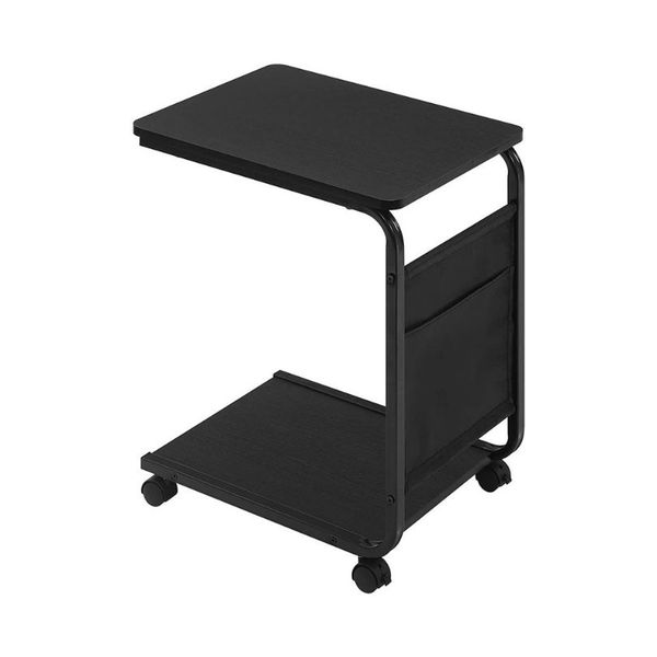 Multi-Functional C-Shaped Bedside Table With 4 Wheels - Black