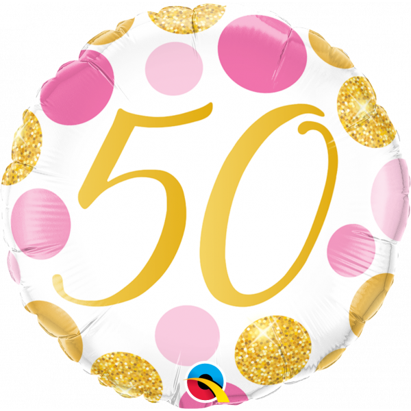 18 Inch Foil Age 50 Pink &amp; Gold Dots