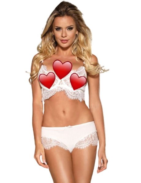 Edendiva's White Lace Temptation 2pcs Bralette Lingerie Set