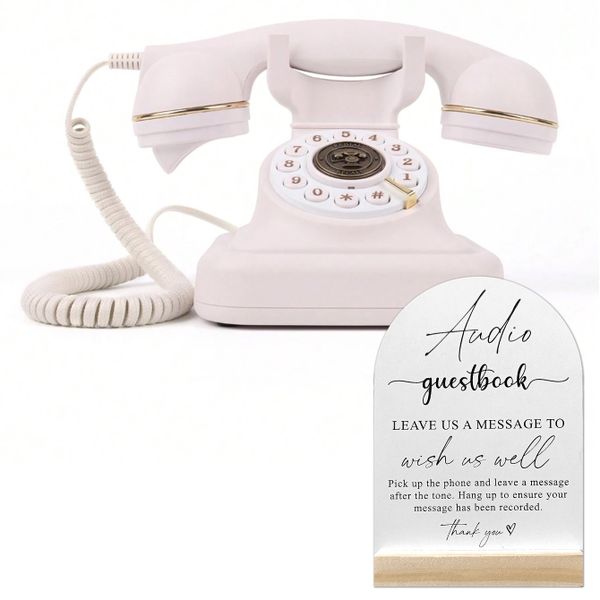 Classic Telephone Audio Guest Book with Instruction Sign - Black