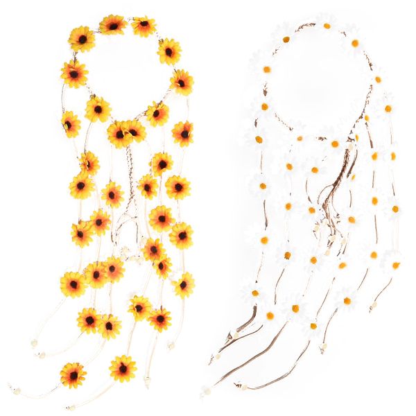 2PCS Summer Sunflower Hair Accessories, Flower Hippie Headband Floral Crown