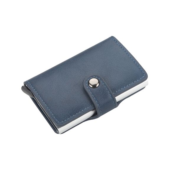 Leather Aluminium RFID Credit Card Holder Case-Dark Blue