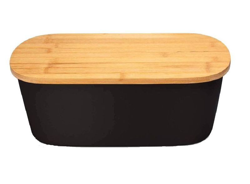 2 in 1 Bamboo Bread Bin and Wooden Cutting Board - Zigzag Pattern