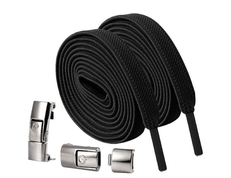 Fashionable Non Loosening No Tie Elastic Shoelaces with Buckle -1Pair-Black