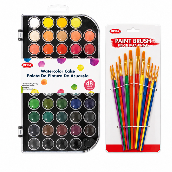48-Colour Watercolour Paint Set with 12 Paint Brushes