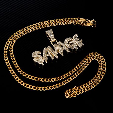 Iced Savage Bling Dripping Letters Pendant Men's Fashion Necklace