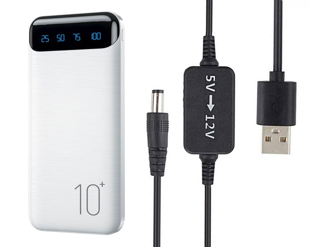 10000mah power bank white with 5v to 12v cable power bank to wi fi