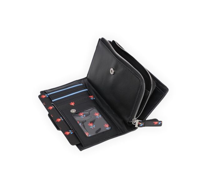 Jackson Forest Floral Black PU Bi Fold Wallet with Zip Section - Q303
