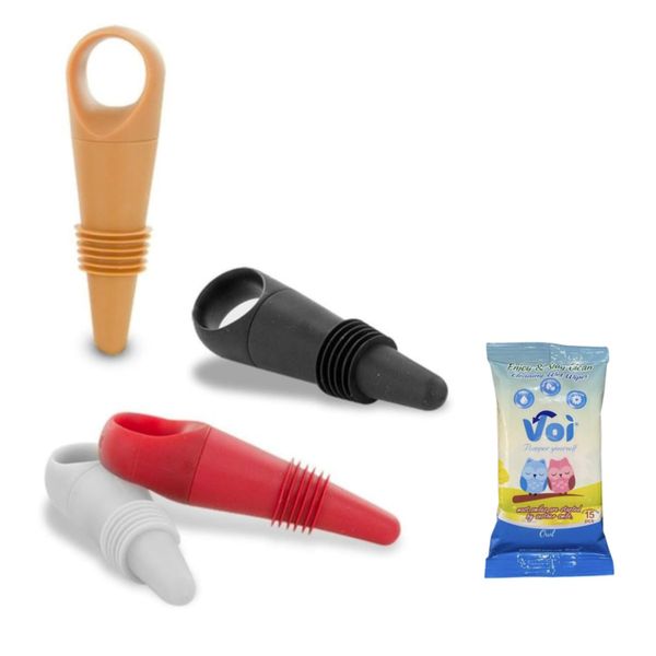 Silicone Whine Bottle Stopper Pack of 4 With Wipes