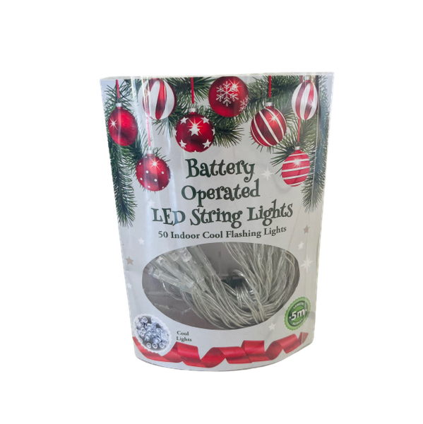 50 Battery Operated Christmas Led Flashing String Lights - 5m
