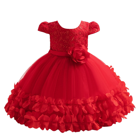 Blushing Petals Princess Ballgown Dress for Girls - Red Image