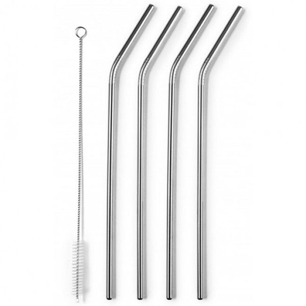 Ibili - Kitchen Aids Stainless Steel Straws &amp; Cleaning Brush - Set Of 4