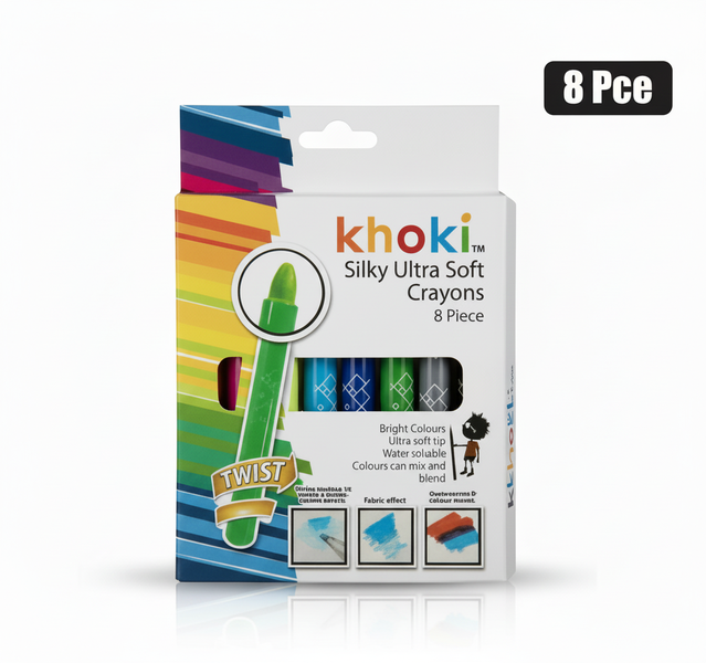 Khoki Ultra Soft Wax Crayons Set - 8 Assorted Colors for Kids