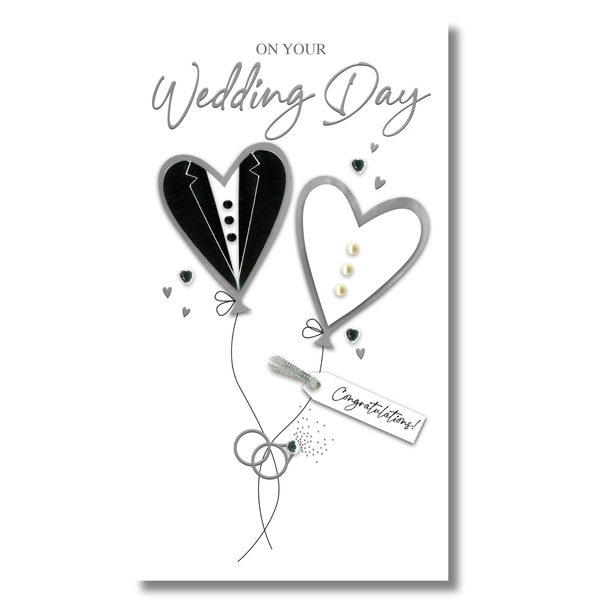 Wedding card - Bride &amp; Groom heart balloons