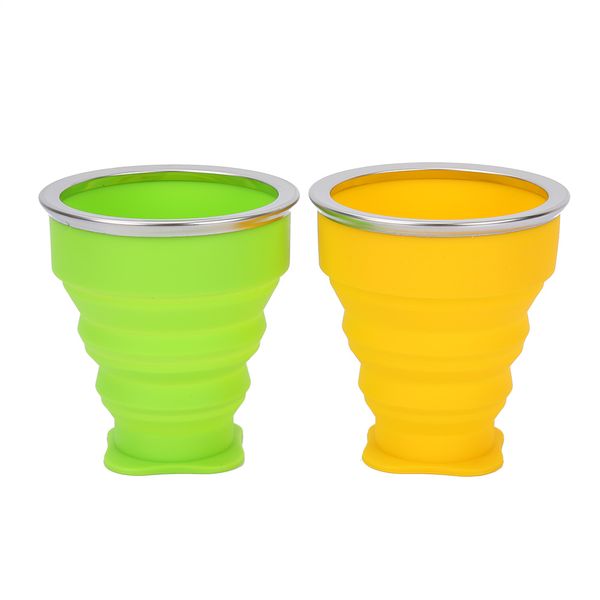 Portable Silicone Collapsible Folding Drinking Cup 2Pcs yellowgreen