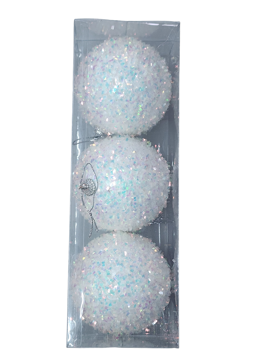 Christmas tree decoration balls white glitter (3pack)