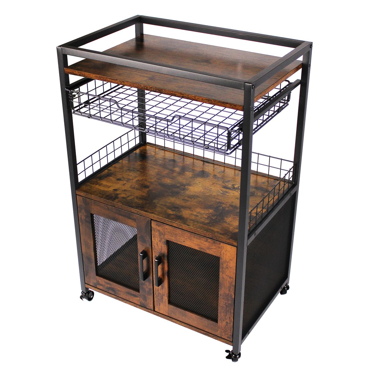 LMA 90x60cm 3 Tier Wheeled Breakfast Station with Wire Basket & Drawer