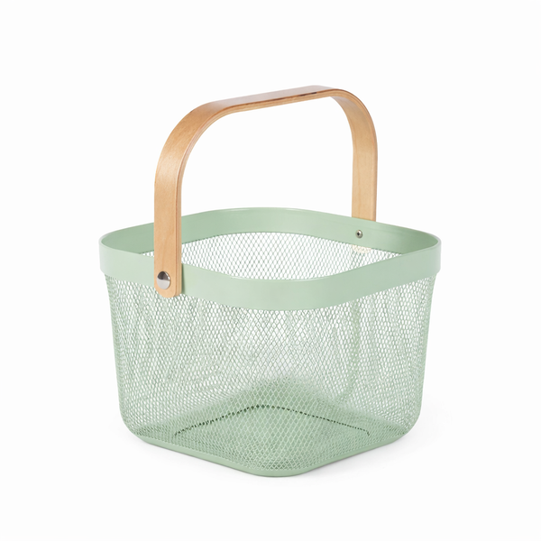 Pink Mesh Storage Basket with Wooden Handle