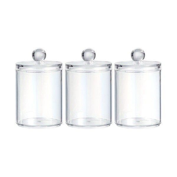3 Piece - Storage Jars With Ball-Shaped Handle - Clear