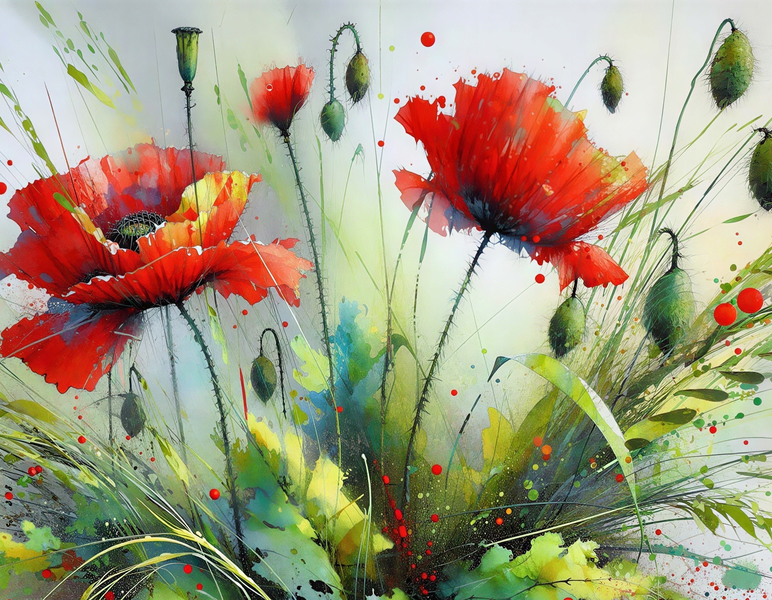 Modern Canvas Wall Art Home Decor - Poppies Bloom