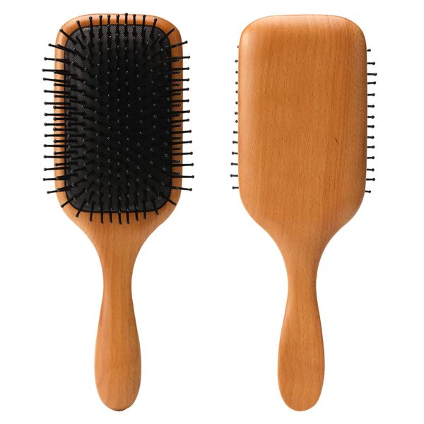 Hair Brush: Natural Wooden Paddle, For All Thick/Curly Hair, Beech