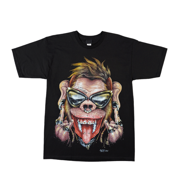 Rocker Monkey - Black T-shirt-High Definition Glow In The Dark