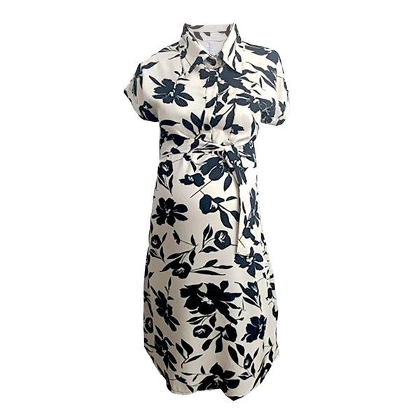 Hannah Grace Maternity Black and White Floral Shirtwaist Dress