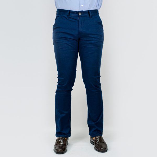 Klevas - Men Navy Stretch Cotton Slim Fit Chino