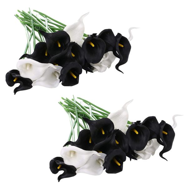 20Pcs Calla Lily Wedding Bouquet Pu For Home Decor(Black And White)